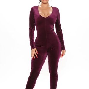 Plum jumpsuit velvet  finish